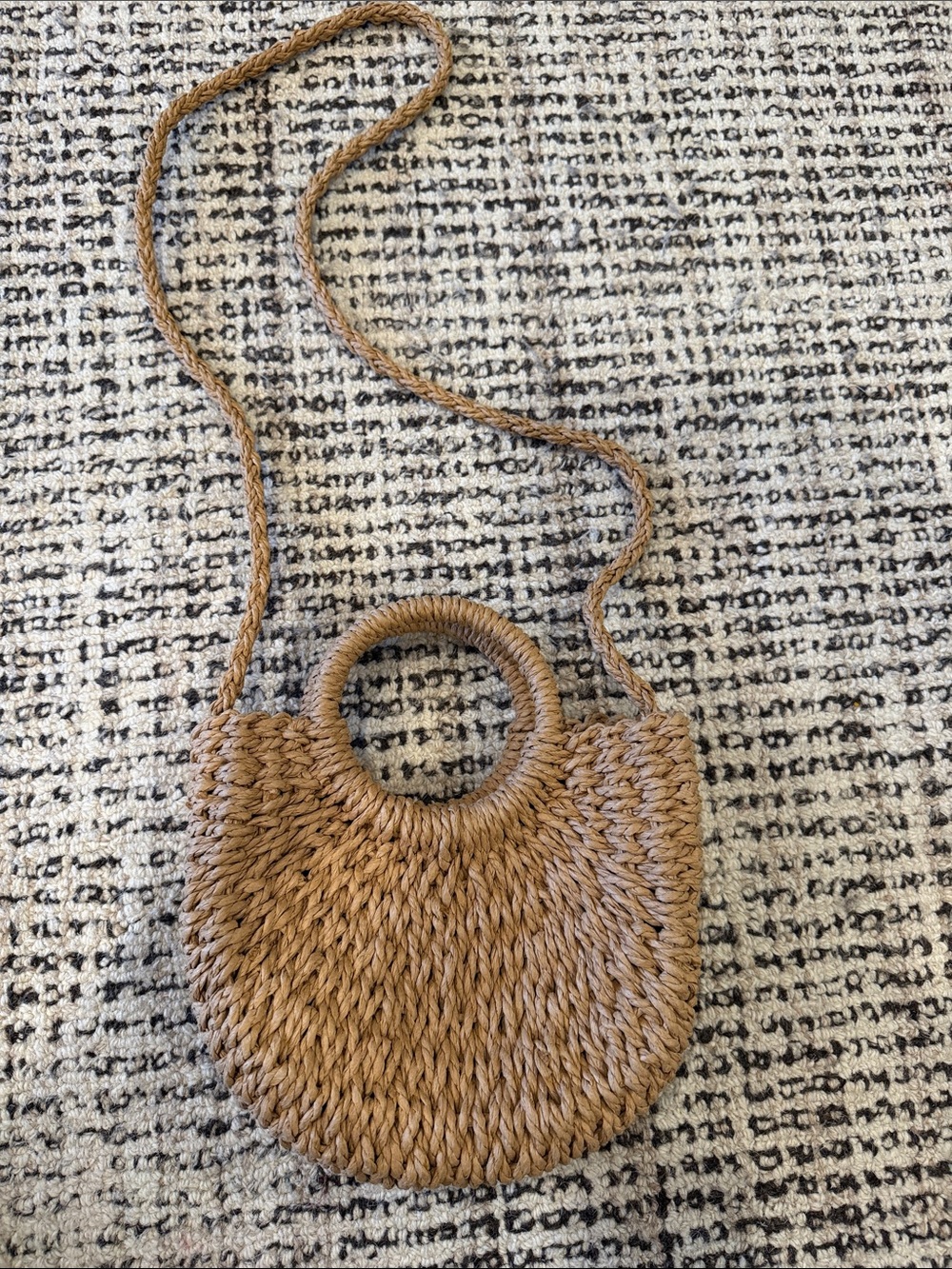 Woven Round Handle Straw Crossbody Bag - Natural Brown